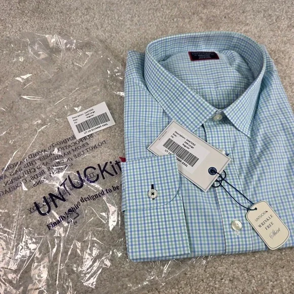 Untuckit Santero Shirt Mens 3XL Wrinkle Free Plaid Blue Classic Fit LS NWT - Picture 3 of 3